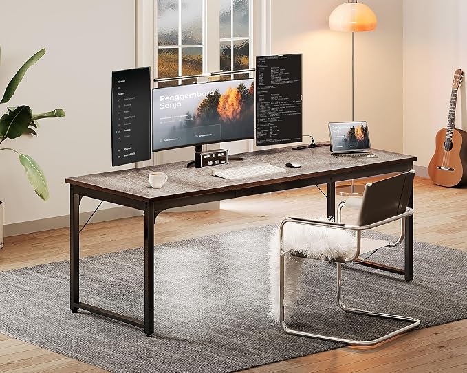 Coleshome 71 Inch Computer Desk with Power Outlet | Extra-long workspace • Fits dual monitors • Stable steel frame • Spacious legroom • Home office & gaming