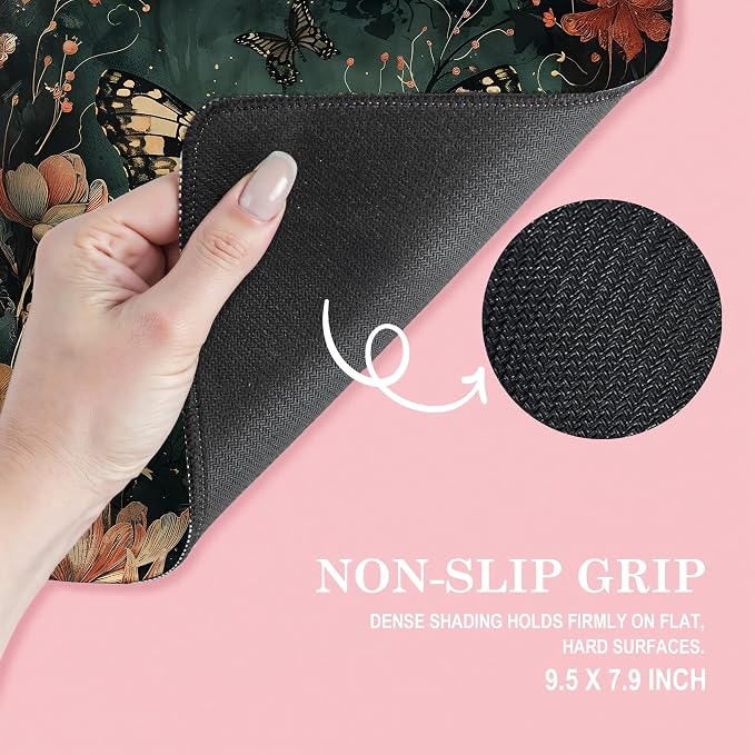 Moody Floral Butterfly Mouse Pad, Dark Contemporary Botanical Butterfly Mouse Pads Mousepad for Desk Home Office Dorm Laptop, Gothic Nature Office Supplies Desk Accessories, 9.5x7.9 Inch