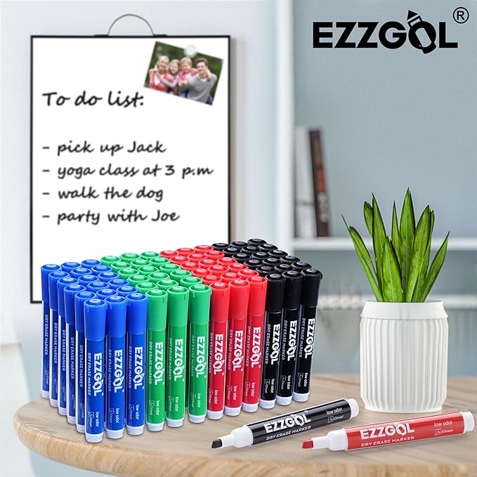 Dry Erase Markers Bulk, 72 Pack Basic Multi-color Red Blue Black Green Low Odor Whiteboard Markers, Chisel Tip Dry Erase Markers for Writing on Dry Erase Whiteboard for School, Office, Home