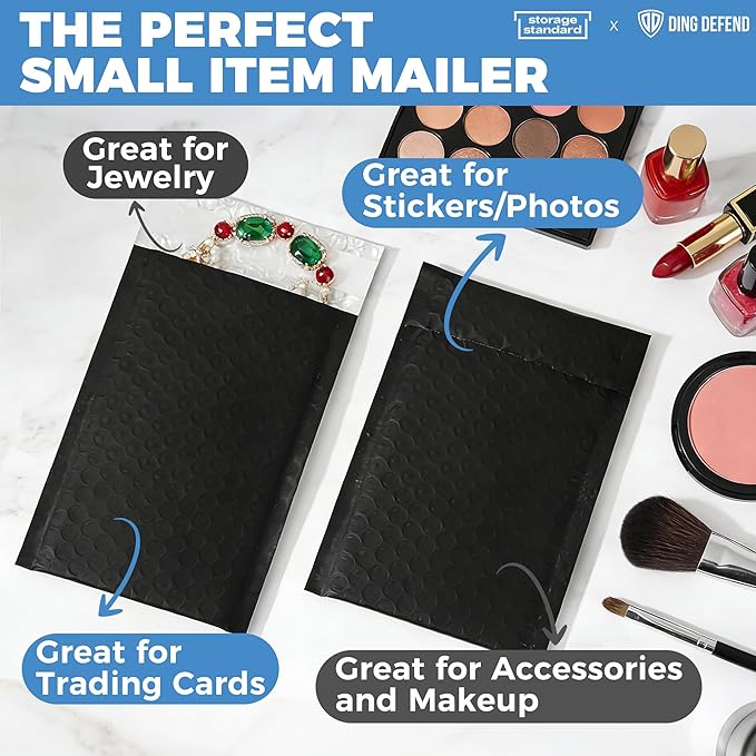 110-Pack Bubble Mailer 4'' x 8'' - Self-Sealing Waterproof Small Mailing Envelopes Padded Lightweight Shipping Bags for Accessories, Small Parts, Jewelry, Trading Cards, Compact Items 4x7 Usable Space