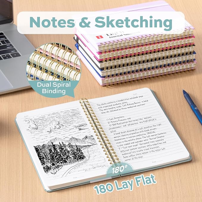 deli Green Lined Spiral Journal Notebook, 160 Pages, A5 (5.5"x8") Hardcover Writing Notebook, College Ruled Spiral Bound Journal for Women & Men - Perfect for Work, School, Office & Note Taking