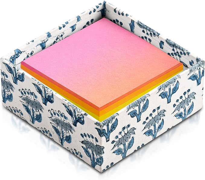 CPC Apatite Blue Block Print Desk Organizer Memo Note Pad Holder | Cute, Aesthetic, Decor Accessories, Workspace Organizers, Caddy Storage, Gift for Office, Professionals, Student