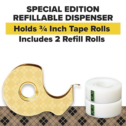 Scotch 100-Year Anniversary Limited Edition Gold Tape Dispensers, Includes 12 Rolls of Scotch Magic Tape (3/4 in x 550 in, 66% Plant-Based Adhesive), Refillable, 6 Dispenser Pack