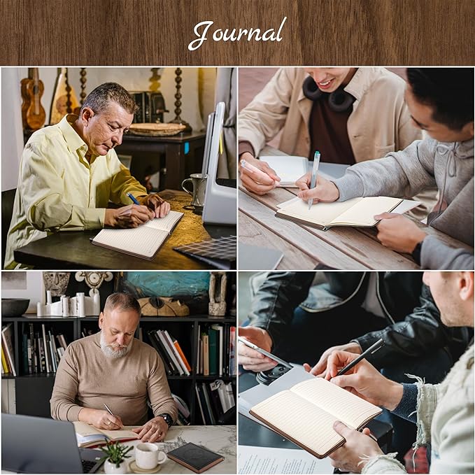 CAGIE 2 Pack Leather Vintage Journal for Men Soft Cover Lined Pages Notebook 180 Lay Flat for Writing Travel Diary, 5.7'' x 8.3'', Black