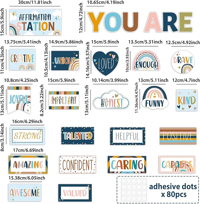 Boho Affirmation Station Bulletin Board Set Rainbow Bulletin Board for Classroom Decor Hippie Motivational Posters Positive Affirmations Accents Cutouts for Teachers School Chart Wall Supplies