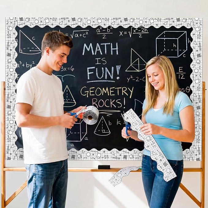 Gersoniel 69 ft Math Bulletin Board Borders Die-Cut Border Trim Roll Back to School Classroom Decorations for Teacher Blackboard Chalkboard Offices Home Walls