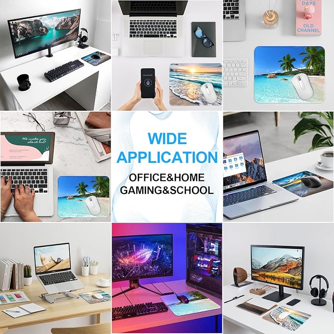 3 Pack Small Mouse pad Beach Square Mouse Mat for Wireless Mouse Office Computer Mousepad for Desk Mat Laptop with Non-Slip Rubber Base (Sea)