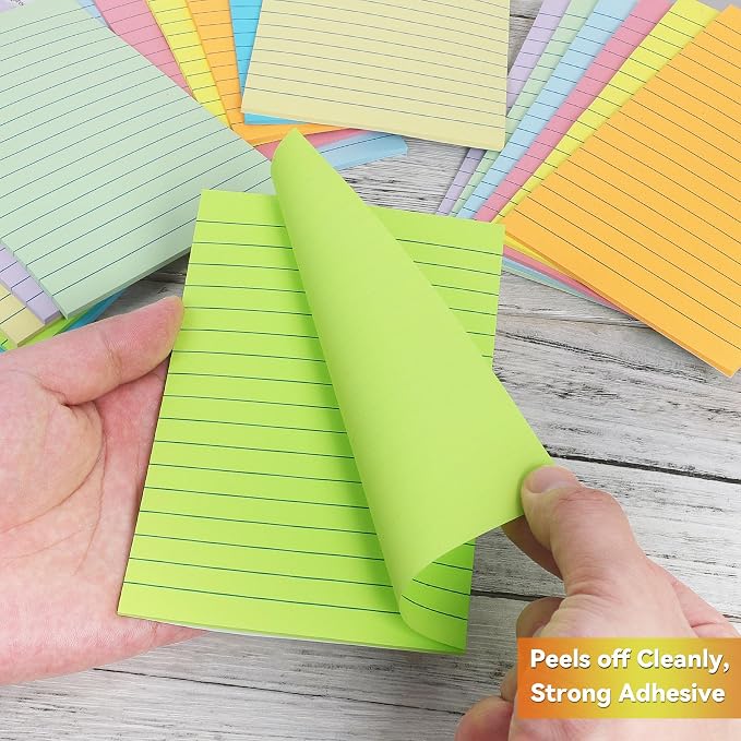 (18 Pack) Lined Sticky Notes 4x6 in, Large Notepads with Lines, 378 Sheets | 9 Pastel Colors, Ruled Super Sticking Power, Office School Memo Note Pads, Post on Windows Doors,Recyclable,Easy to Write on