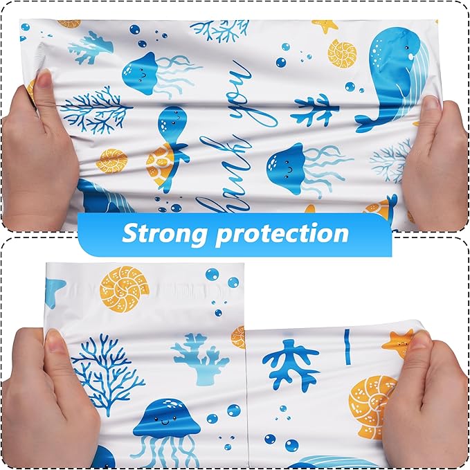 Thank You Poly Mailer 10x13 Inch 100 Pcs, Waterproof and Tear-Resistant Shipping Bags for Clothing, Strong Mailing Bags with Self-Seal, Cute Packaging Bags for Small Business - Ocean