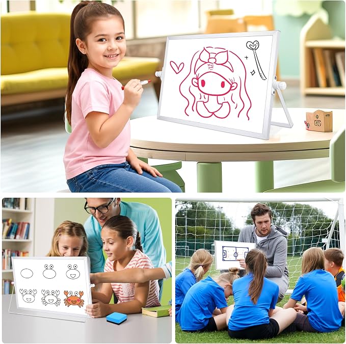 Desk White Board, Whiteboard with Stand, Small White Dry Erase Board | 16" x 12" Double Sided White Board Dry Erase, Portable Small White Board, Desktop White Board for Home, School, Office