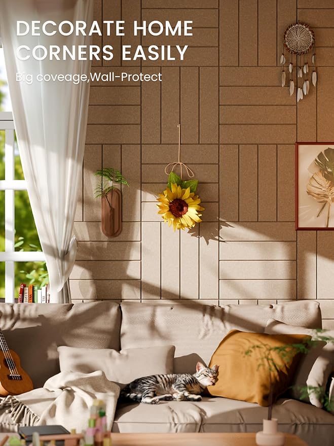 Bumusty Large Cork Board Alternative-36 x 24" Felt Bulletin Board Tiles, with 30 Pushpins, 40 Adhesive Tabs, 6-Pack Slat Wall Paneling, Cork Boards for Office Push Pin Board Felt Board-Taupe