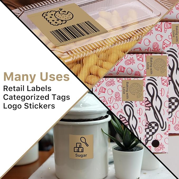 Square Thermal Label Sticker, 2"x2" Self-Adhesive Square Direct Thermal Label Stickers Brown, 500 Sheets/Roll