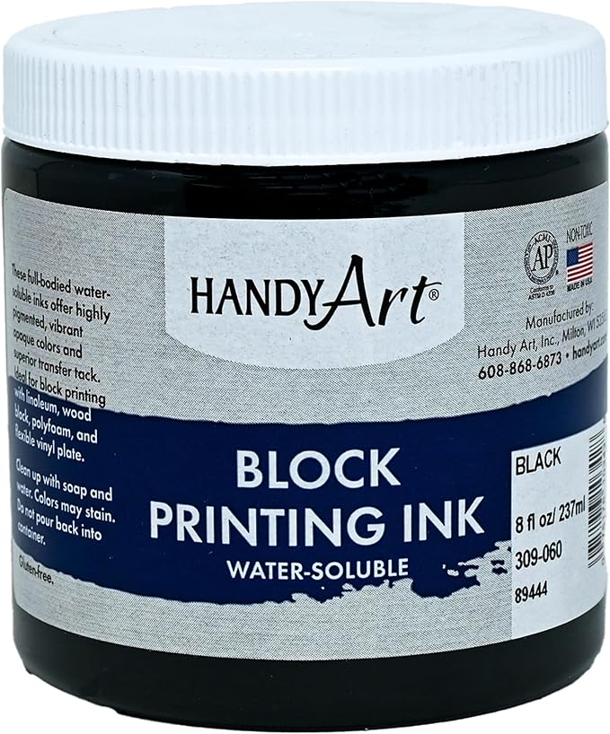 Handy Art Non-Toxic Water Soluble Block Printing Ink, 8 oz Jar, Black