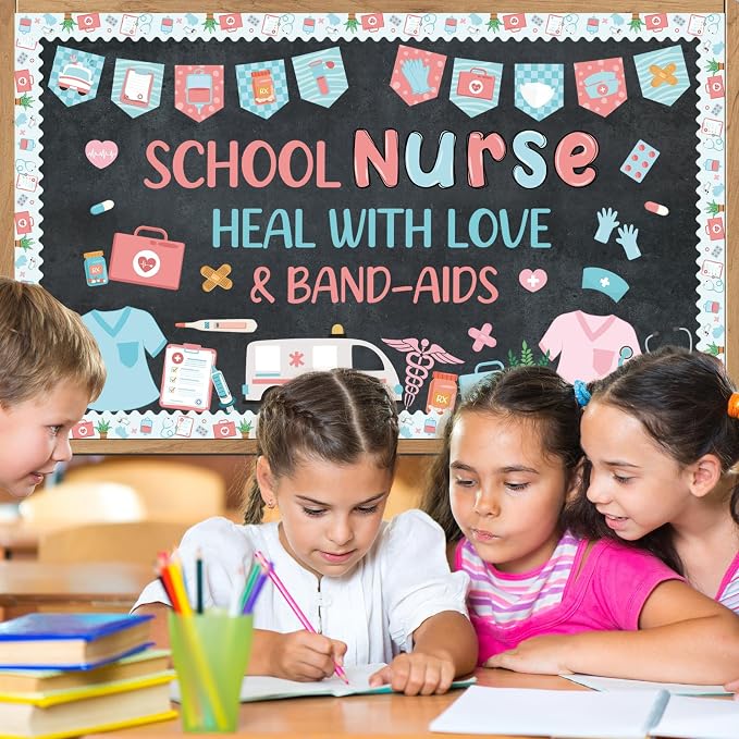 Wxiben School Nurse Classroom Decorations - Healthcare Workers Nurses Bulletin Board Decorations, Health Medical Cutouts Sets for Students, Back to Nursing School Office Hospital Chalkboard Wall Décor