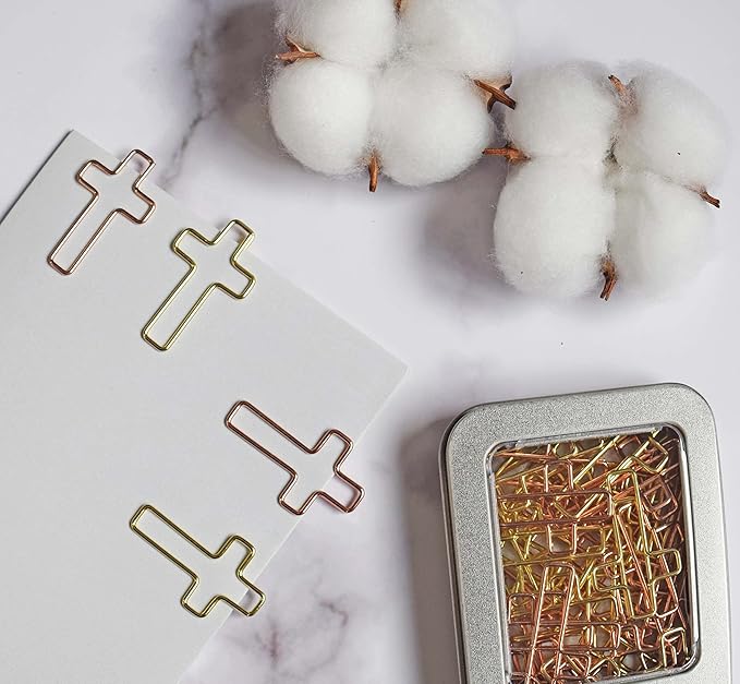 50 PCS Gold Cross Paper Clips Bible Bookmark Clips, Bible Study Supplies Accessories for Women