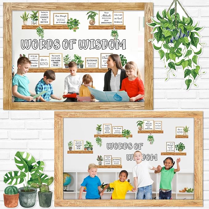 Qilery Classroom Bulletin Board Set, Greenery Bookshelf Decor | Plant Motivational Classroom Decorations, Reading Library Bulletin Board Cutouts for Back to School Teacher Wall Decor