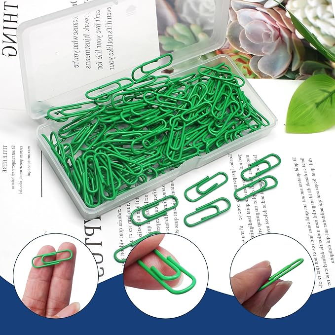 Luomorgo 120 Pcs Green Paper Clips - 1.1 Inch (28mm) Vinyl Coated Metal Paperclips for Office, School, Home, Bookmark & Document Organizer