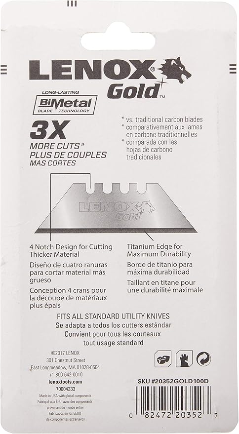 Lenox Gold Utility Knife Blade 100 Pack