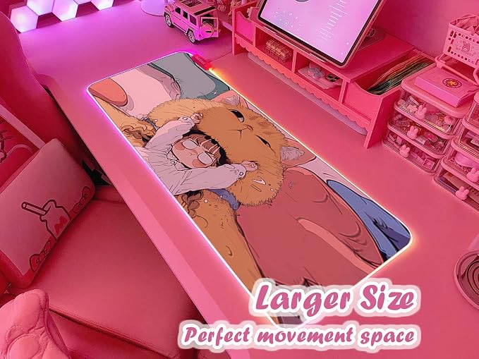 JMIYAV Pink RGB Gaming Mouse Pad 31.5x12 Inch PC XL Large Extended Glowing Led Light Up Desk Pad Non-Slip Rubber Base Computer Cute Mousepad Mat Desk Accessories Gaming Setup Cozy Hideout
