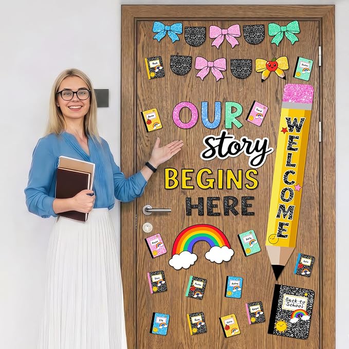 LioNergy Composition Notebook Classroom Bulletin Board Decoration Kit | Welcome Pencil Door Bulletin Board Kit Back to School Cutouts for Classroom Home Office School Wall Door Party Decor