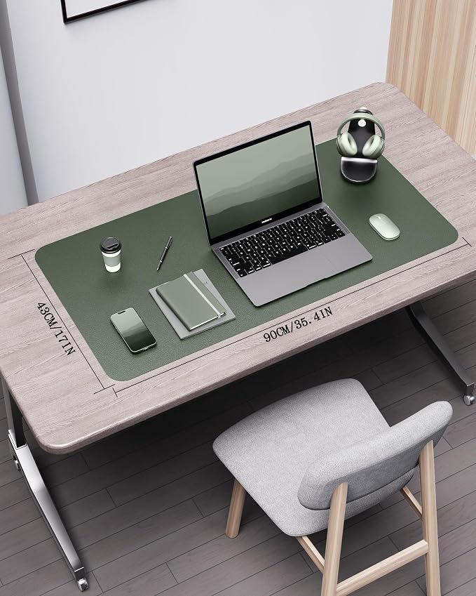 YSAGi Double-Sided Desk Pad, 35.4"x17"Leather Desk Mat, Eco Cork Desk Pad Protector,Large Mouse Pad,Waterproof Desk Blotter for Office/Home(Jungle Green)