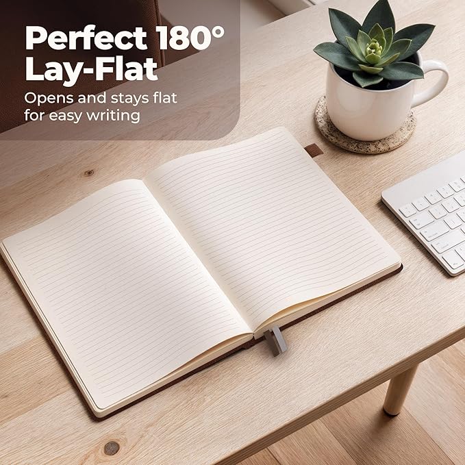 Thick Lined Journal Notebook 8.5x11" with Big A4 Hardcover Leather - Brown - 300 Pages College Ruled Large with Sticky Tabs, Pockets, and Pen Loop for Writing and Journaling - Hardback Men and Women
