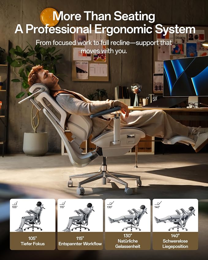 Hbada X7 Smart Ergonomic Chair, Office Chair, with Fully Automated Lumbar Tracking, 4D Adjustable Headrest, 720° Adjustable Armrests, Swivel, Grey