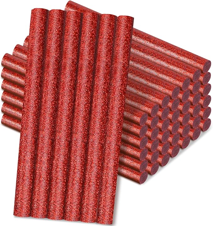 Manarty Glitter Red Hot Glue Stick, 48 PCS 0.27" Dia x 4" Long Mini Hot Melt Glue Sticks Colored, Adhesive EVA Glue Sticks Standard for Sealing Repairing Stamp DIY Art Handmade Car Craft Decoration