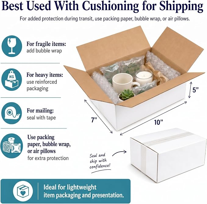 40 Pack Small Shipping Boxes 10x7x5 Inches | White Corrugated Cardboard, Box for Packaging Small Business Mailing Storage Moving, Easy Assemble