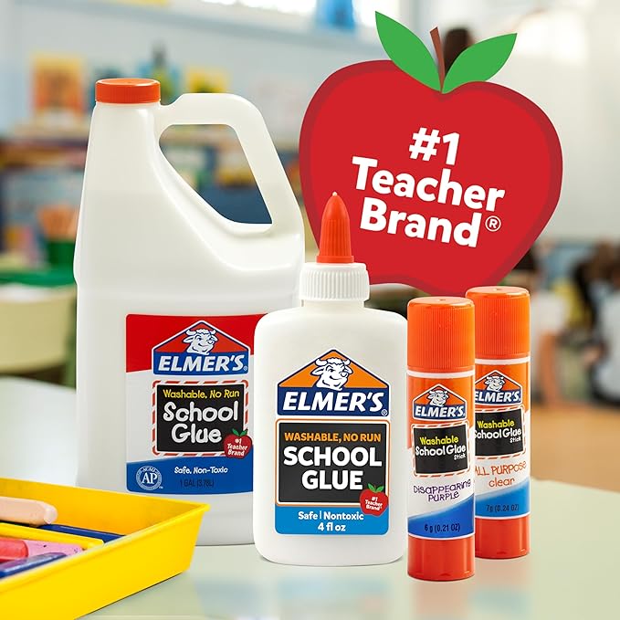 Elmer's All Purpose School Glue Sticks, Acid-Free and Washable, 7 Grams, 60 Count - Craft Projects, Poster, Vision Board, Classroom Supplies, #1 Teacher Brand