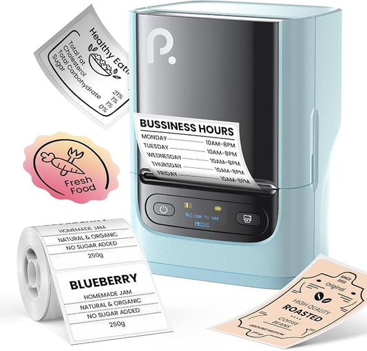 POLONO PM220S Label Maker Machine with Tape, Bluetooth Label Maker, Blue | Easy to use, Premium Prints, Inkless, Powerful Connectivity Label Printer with Smart APP for School,Office,Home,Business