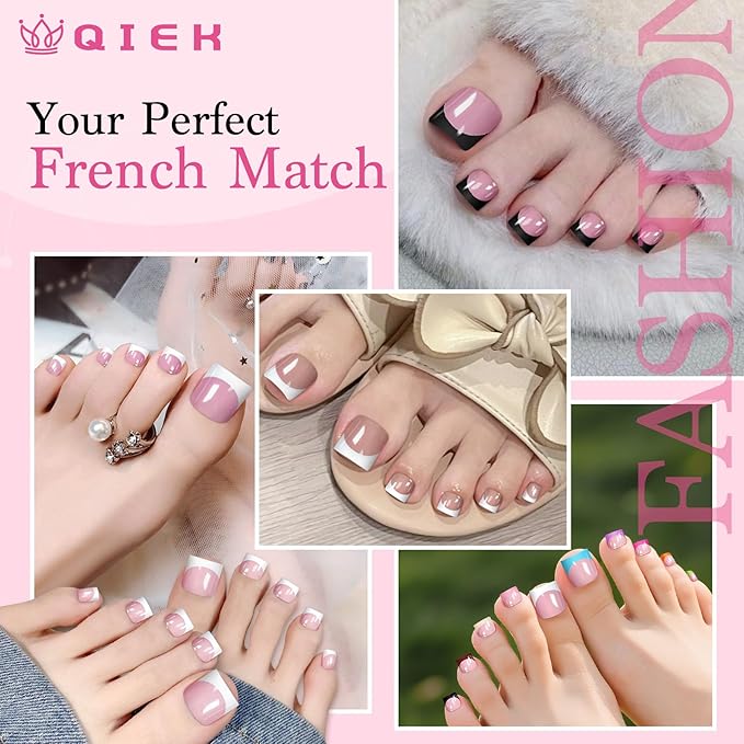 Toe Nails Press On French Tips for Women, 15 Sizes 150 Pcs Sharp Square Pre-applied Primer & Base Coat Toenail Press Ons Baby Pink Full Cover Fake Tips Extension