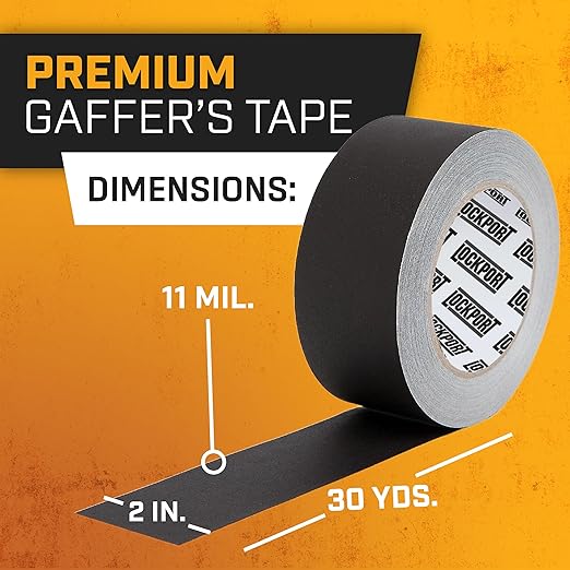 Lockport Black Gaffers Tape 2 inch x 30 Yards - 2 Pack Pro Black Gaff Tape - No Residue, Water Resistant, Non-Reflective, Easy Tear - Multipurpose