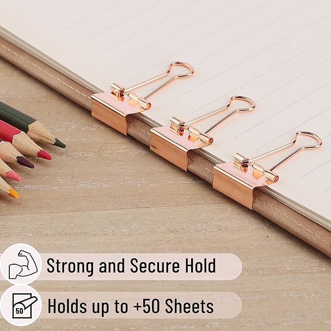Mr. Pen- Small Binder Clips, 50 pcs, 0.75", Small Size, Rose Gold Metal Binder Paper Clips, Paper Clamps for Office Supplies, Home, School, Business, Document Organizing
