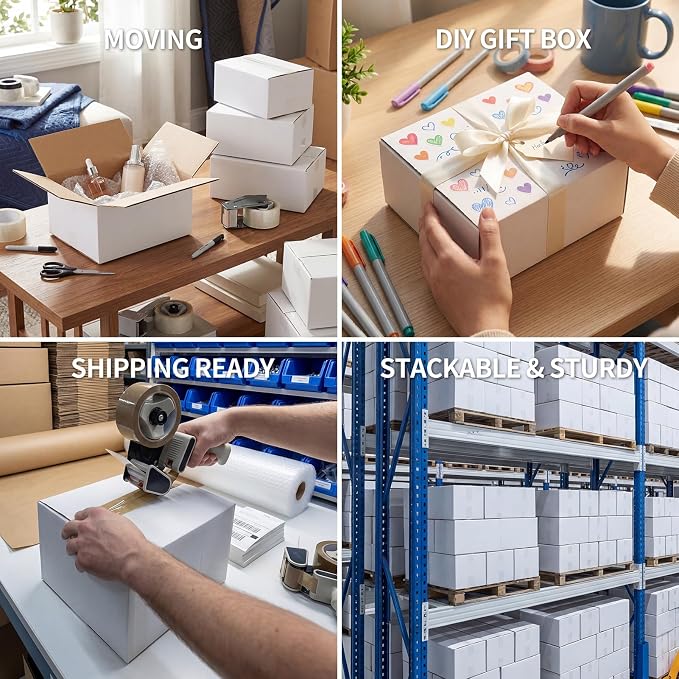 Small Shipping Boxes 8x6x4 Set of 6 | White Corrugated Cardboard, Box for Packaging Small Business Mailing Moving Gifts Wrap, Easy Assemble