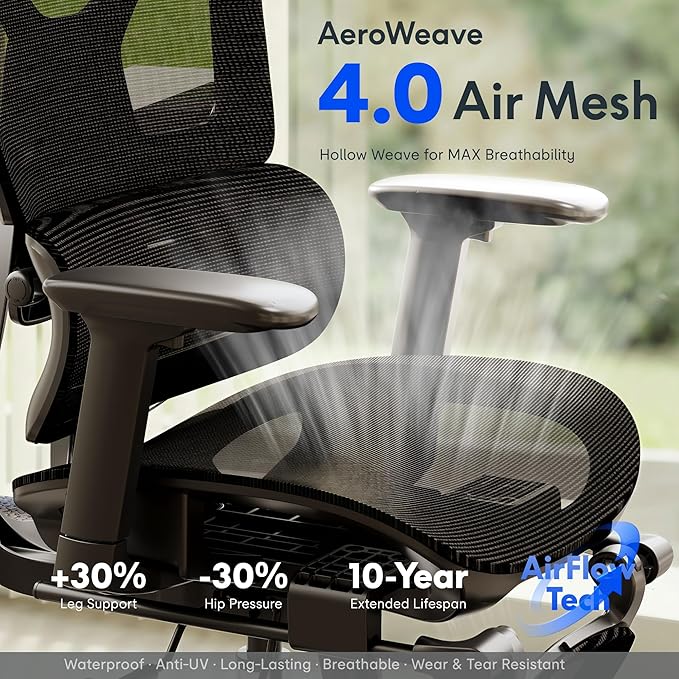FLEXISPOT ErgoX Premium Ergonomic Office Chair with Footrest- Adjustable 3D Armrests, Dynamic Lumbar Support, Recline & Tilt Function, Mesh Seat, for Home & Office Use,Dark Grey