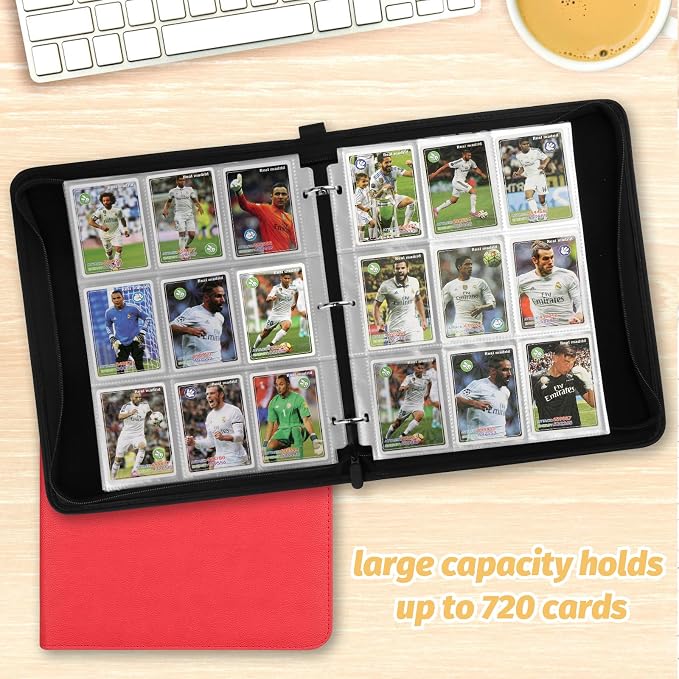 GERMUN 3 Ring 9 Pocket Zipper Card Binder, 720 Double Sided Standard PU Trading Card Album Folder for TCG & Sports Cards, Not Fit Top Loaders (red)