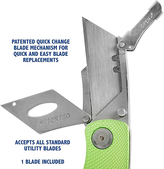 Sheffield Folding Utility Knife, Accepts Standard Utility Knife Blades, Box Cutter Aluminum Handle, Razor Blades Included, For Home, Office, Trades, and Warehouse