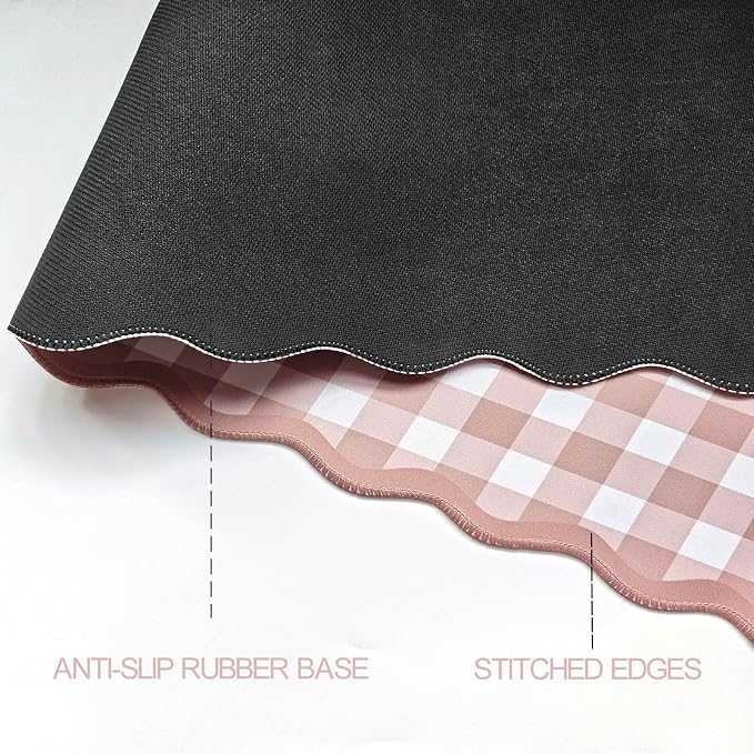 Scalloped‌ Checkered Desk Mat Cute Brown Gingham XXL Large Gaming Mouse Pad Farmhouse Cottagecore ‌Vintage‌ Keyboard Computer Mat Pad for Desktop Aesthetic Cozy Office Desk Decor
