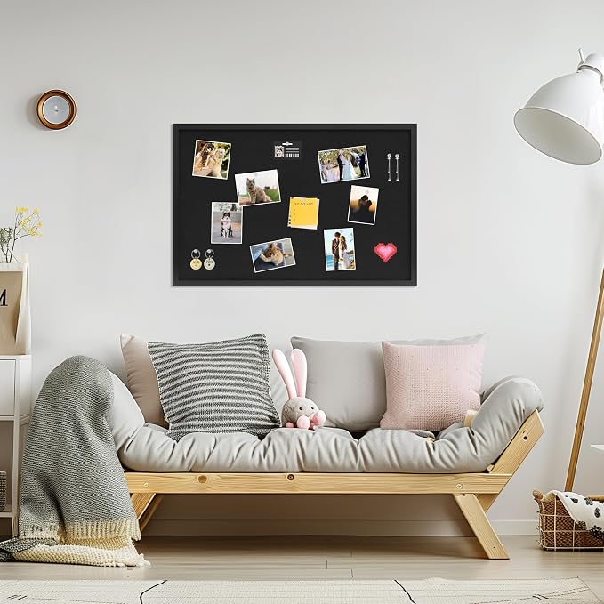 DAHAPYBOO Cork Board with Linen Black,Bulletin Board 30"x20" | Corkboards for Office Home School Message Board or Vision Board Decoration