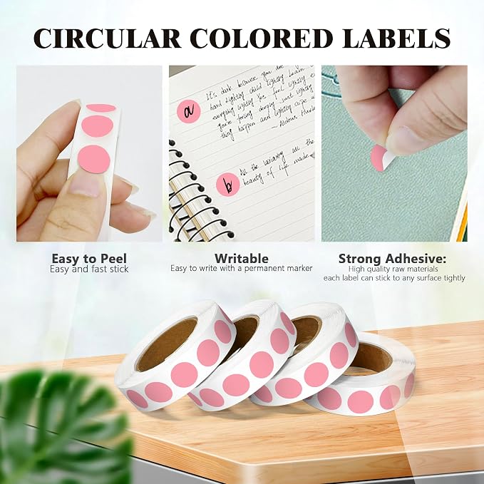 4 Rolls 4000 Dot Stickers 1/2 Inch Round Color Coding Label(Pink) | Circle Stickers 0.5 Inch Colorful Coding Label Sticker for Office,Student,Classroom