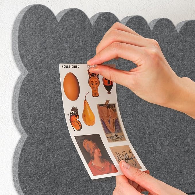 Scalloped Bulletin Board 24x18 inches, Decorative Felt Pin Board for Wall | Cute Cork Board Alternative with Push Pins, Foldable Display Vision Board for Photos, Notes & Reminders