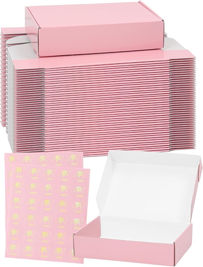 Shipping Boxes 9x6x2 Inch, Set of 45, Cute Pink Corrugated Cardboard Boxes, Mailer Packaging Boxes for Small Business Gift Literature Shipping