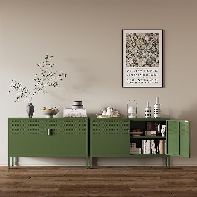 Metal Storage Cabinet,2 Door TV Stand, Metal Mesh Accent Cabinet | Magnetic Door Closure,Low Storage Cabinets with Doors and Shelf for Home,Office,Living Room