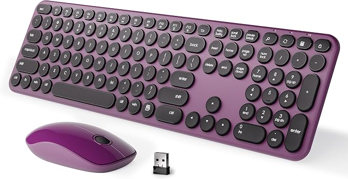 MPTOG Wireless Keyboard and Mouse Combo (Black Wine Red) | Retro Round Typewriter Keys, 2.4G Silent Connection, Ergonomic Aesthetic Desk Set for Home Office, Laptop, PC, Mac