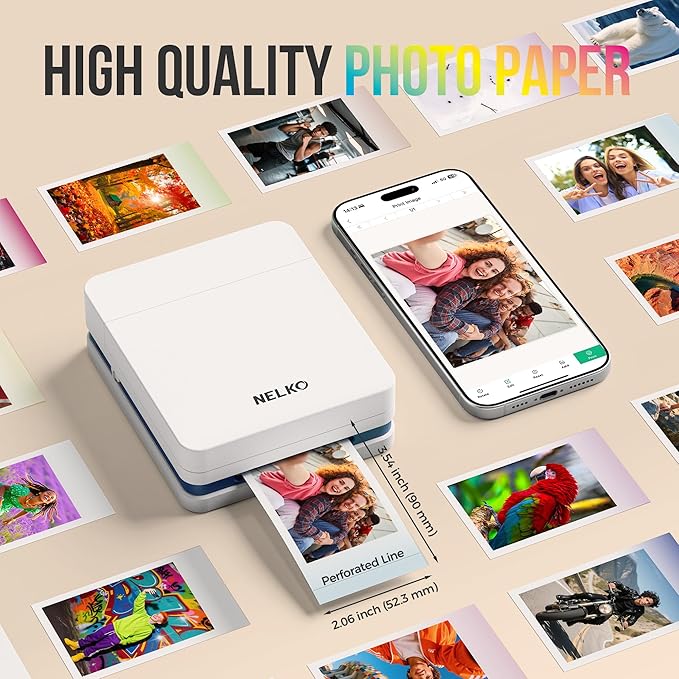 Nelko 52.3x90mm (2.06"x3.54") Premium Photo Paper, 20-Pack Genuine PP01 Pocket Printer Paper, Sticky Back Picture Paper, Compatible with Nelko PP01 Photo Printer, Easy to Peel Off, Sugar Macaron