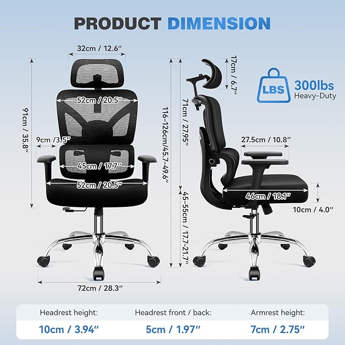 Ergonomic Office Chair, High Back Mesh Desk Chairs Comfy with Adjustable Lumbar Support, Home Computer Gaming Chair with 3D Headrest for Long Hours, 4 Pack