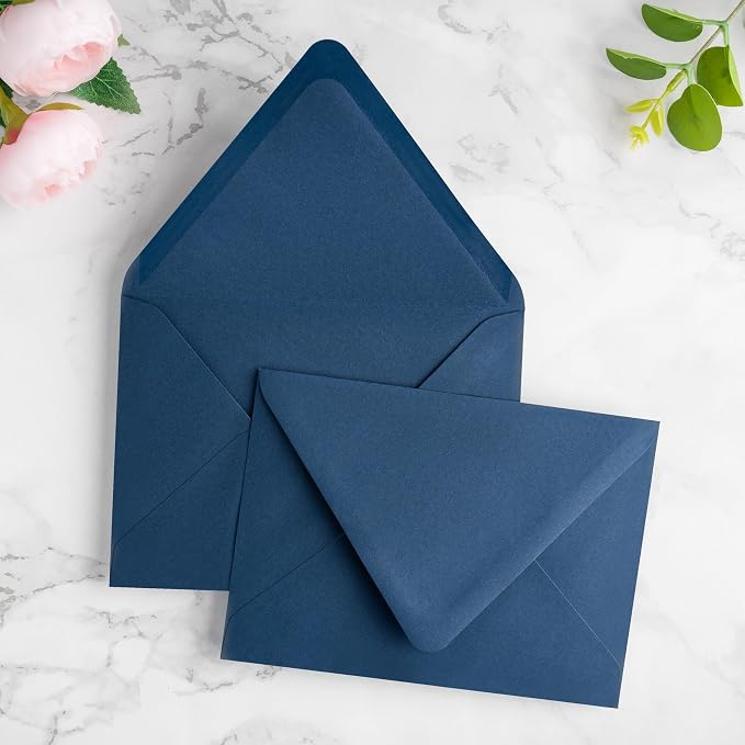 PONATIA 50 PCS/Pack A7 Envelopes, Euro Flap 5x7 Envelopes for Wedding Invitations, Greeting Cards, Acrylic Invitations, Photos, Postcards, Christmas Mailing 5.25 x 7.25 inches (Navy Blue)