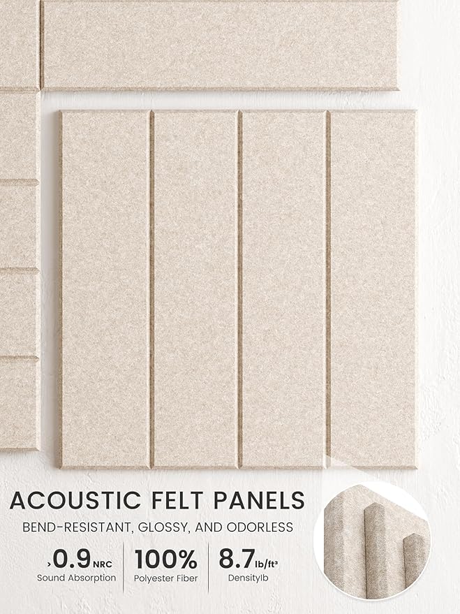Bumusty Large Cork Board Alternative-36 x 24" Felt Bulletin Board Tiles, with 30 Pushpins, 40 Adhesive Tabs, 6-Pack Slat Wall Paneling, Cork Boards for Office Push Pin Board Felt Board-Oatmeal