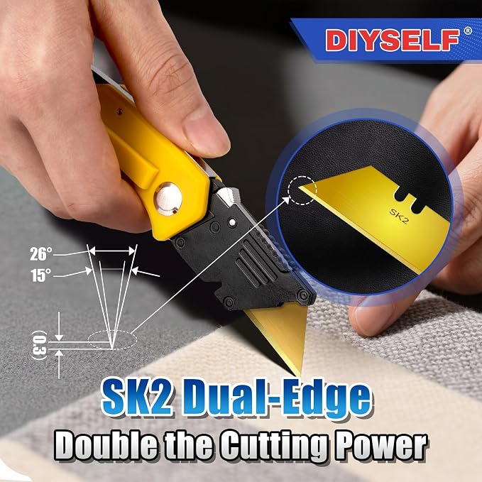 DIYSELF 50 Pack Utility Blades, SK2 Steel Carpet Knife Blades for Cutting | Standard-Size Refills, Box Cutter Blades for Cartons and Leather, Razor Blades for Warehouses, Offices and Home Projects
